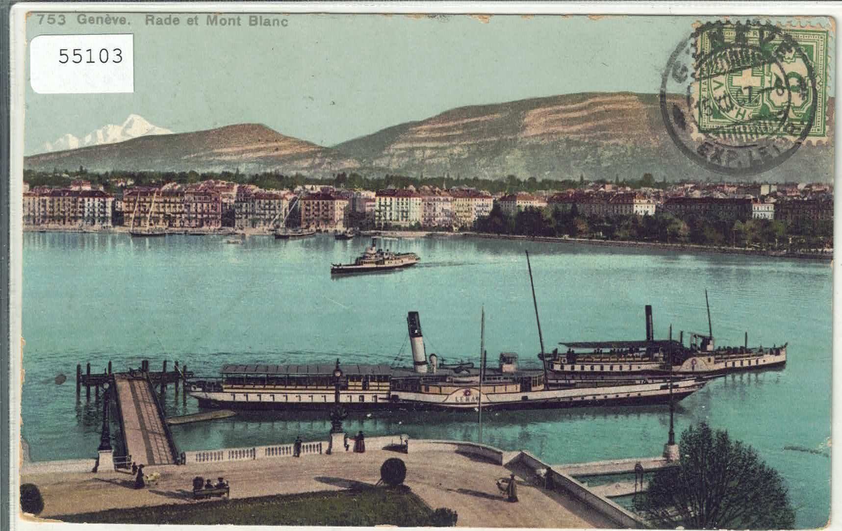 Cartoline postali: Geneve - Rade et Mont Blanc - Dampfschiff "Leman" Litho – Usato da Ettingen venduto da Kartenplanet