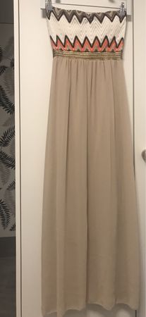 Elegantes Sommerkleid, trägerlos, Gr. S, beige braun weiss