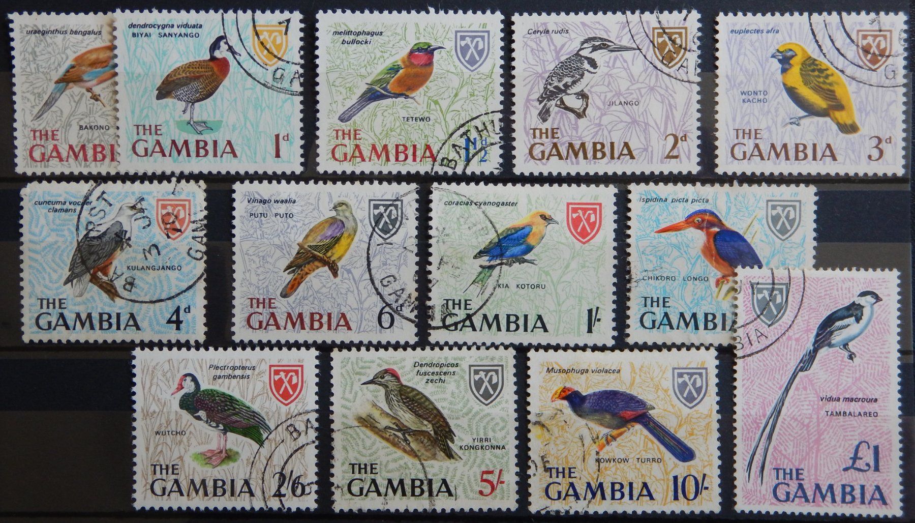 Tutti i francobolli: Gambia British Kat. 210-222 gest. 1962 – Usato da Zürich venduto da Muehlekauf