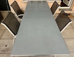 Gartentisch Metall, grau, ausziehbar mit 4 Stühlen Aluminium