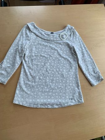 T-Shirt - Bluse, Grösse 36, weiss mit grauen Punkten