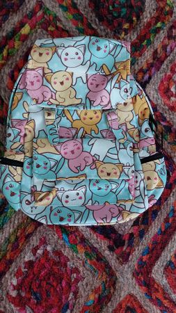 Rucksack mit Katzenmuster hellblau bunt guter Zustand