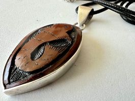 Vintage XL Anhänger handgeschnitztes Relief in Silber Unikat