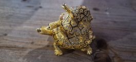 Schildkröten Schmuckdose goldfarben mit Strasssteinen