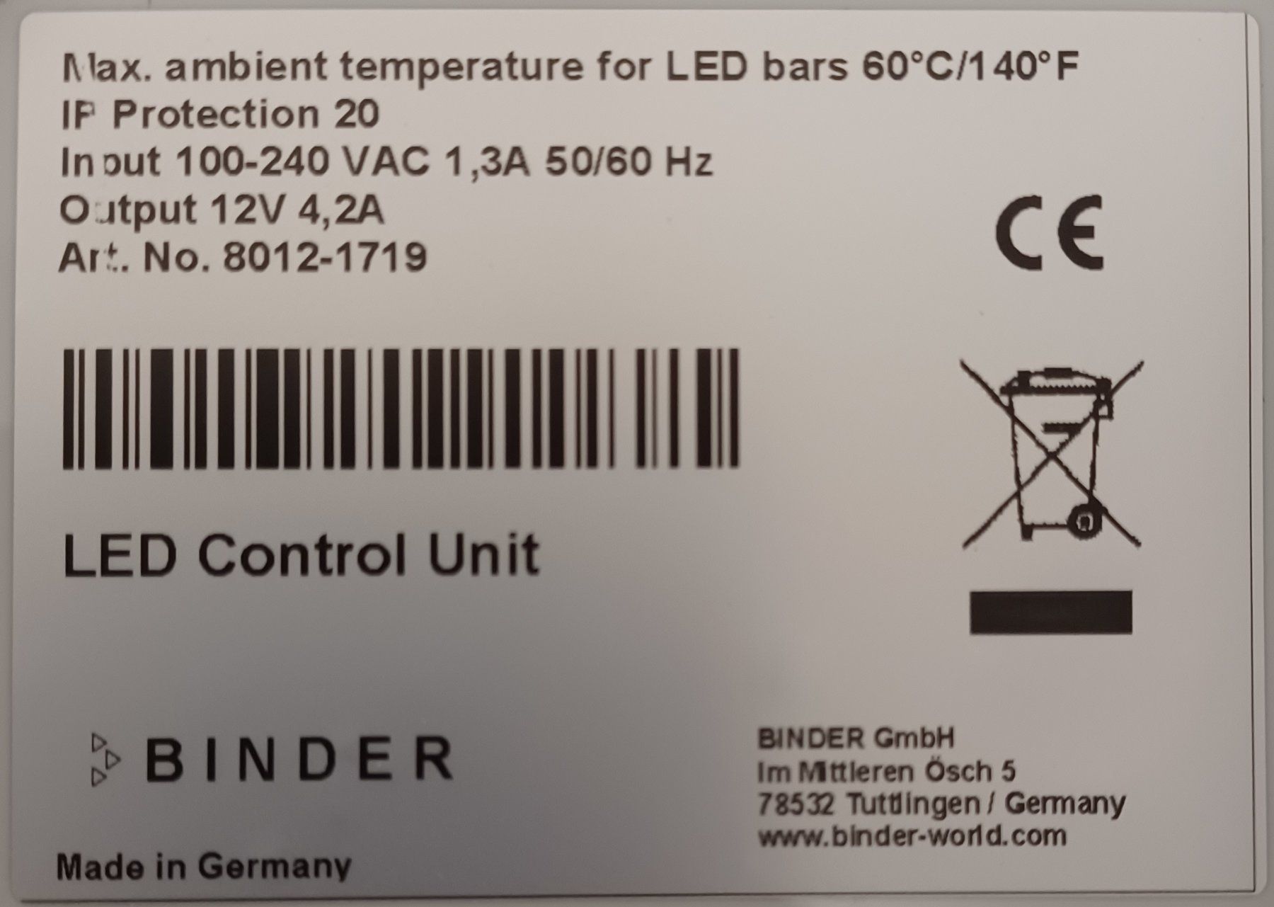 Accessori da laboratorio: Binder 8012-1719 with 5008-0077 – Usato da Niederdorf venduto da LeptonAG_Labor 4