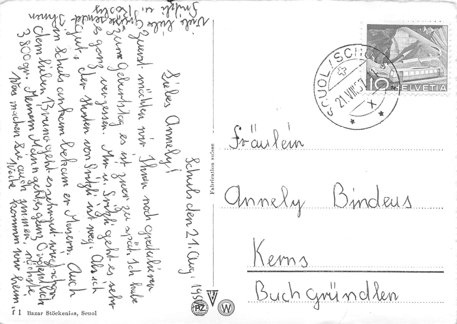 Ansichtskarten: Schuls Scuol mit Piz Pisoc – Gebraucht aus Ottikon b.Kemptth. von  1