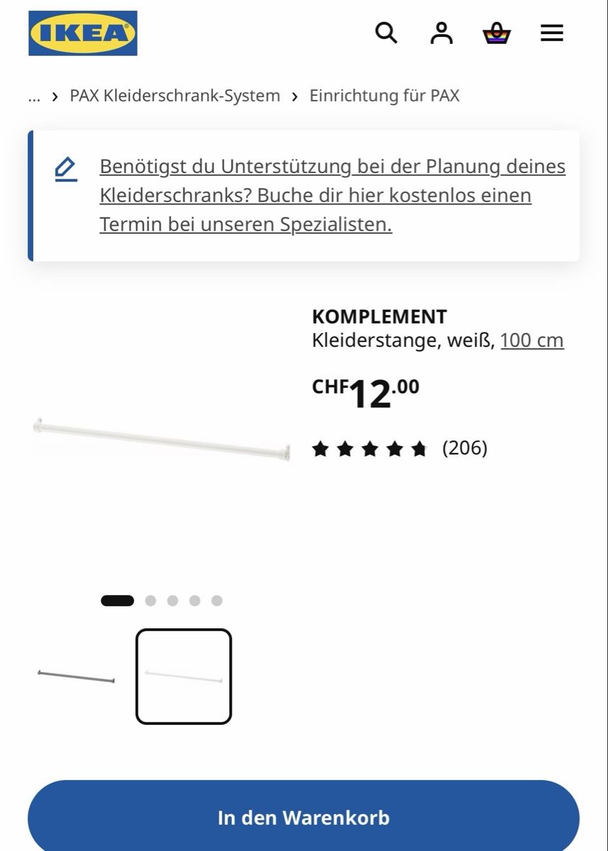 Ikea Armadi: Ikea Pax Kleiderstange 6 Stk. – Usato da Baden venduto da Hueblin 1
