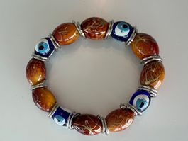 Schönes Armband aus Holz und Glas mit Gummiband 18 CM lang
