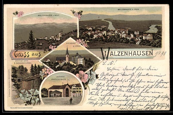 Cartoline postali: Litho Walzenhausen, Teilansicht mit Rhei – Usato da Berlin venduto da bartko-reher