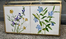 DOPPEL FLIESEN Laufen UNTERSETZER 1965 Blumen SIGNATUR EF