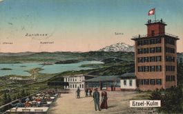 Ansichtskarte Etzel-Kulm mit Zürichsee und Säntis 1911 Litho