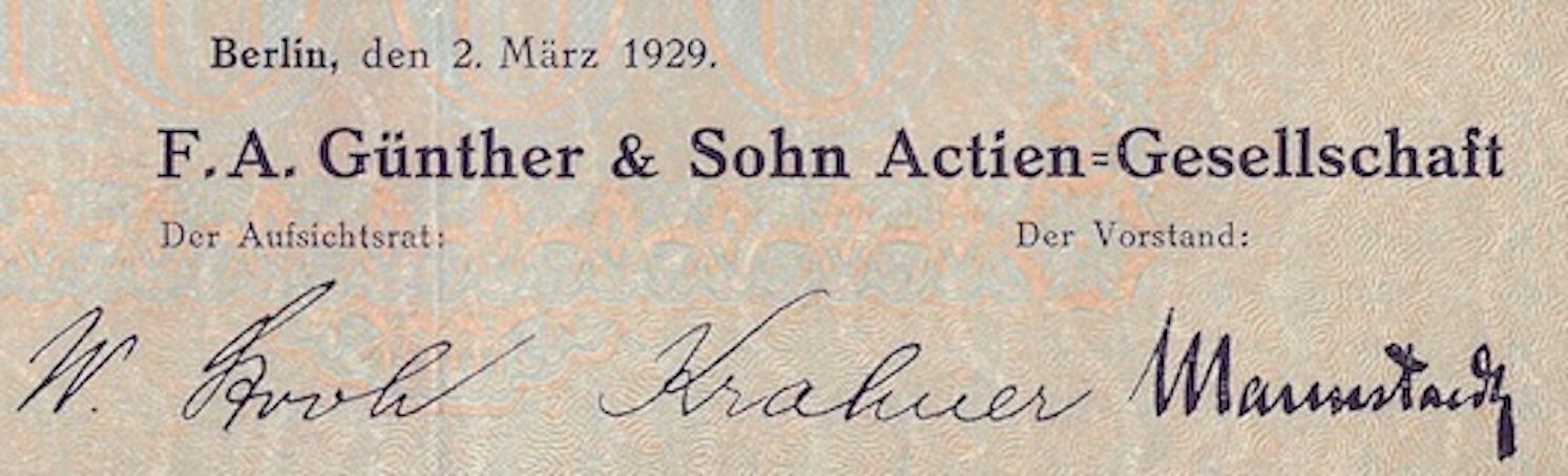 Documenti: F.A. Günther & Sohn AG, Berlin - 1929 – Usato da Solothurn venduto da Sgasche 1