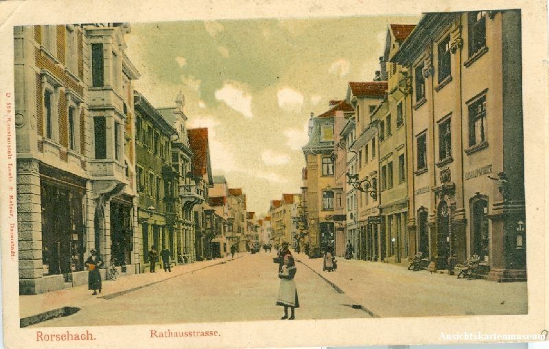 Cartoline postali: Rorschach -Rathausstrasse Litho +1909 – Usato da Emmenbrücke venduto da teestube
