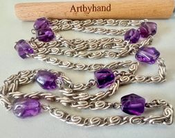 Vintage Silber Königsketten Design Amethyste edel 82 cm 44g