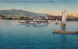 Zürich Dampfer Stadt Rapperswil mit Alpenquai und Uetliberg