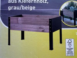 Hochbeet mit Metalleinsätzen aus Kiefernholz – grau/beige