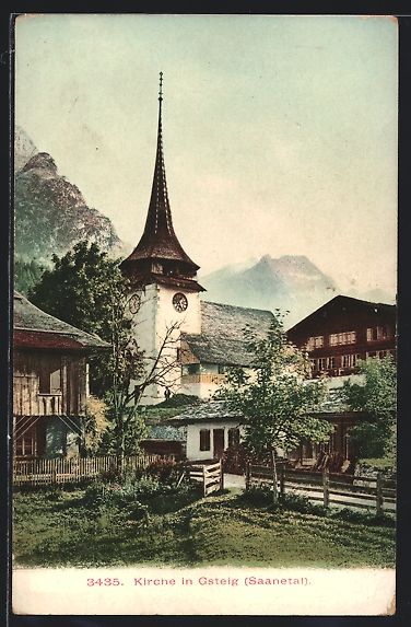 Cartoline postali: Gsteig /Saanetal, Blick auf die Kirche – Usato da Berlin venduto da bartko-reher