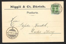 Postkarte Niggli & Cie Nr. 103 Vollstempel Zürich 30.10.1908