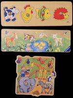 Holzpuzzle Set, 3 Stück, Tierpuzzle, für Kleinkinder