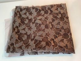 Stickereistoff mit Blumenmuster braun, ca 100x120cm (t:2)