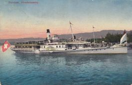 1910 Postkarte vom Dampfer Stadt Zürich nach Konstanz