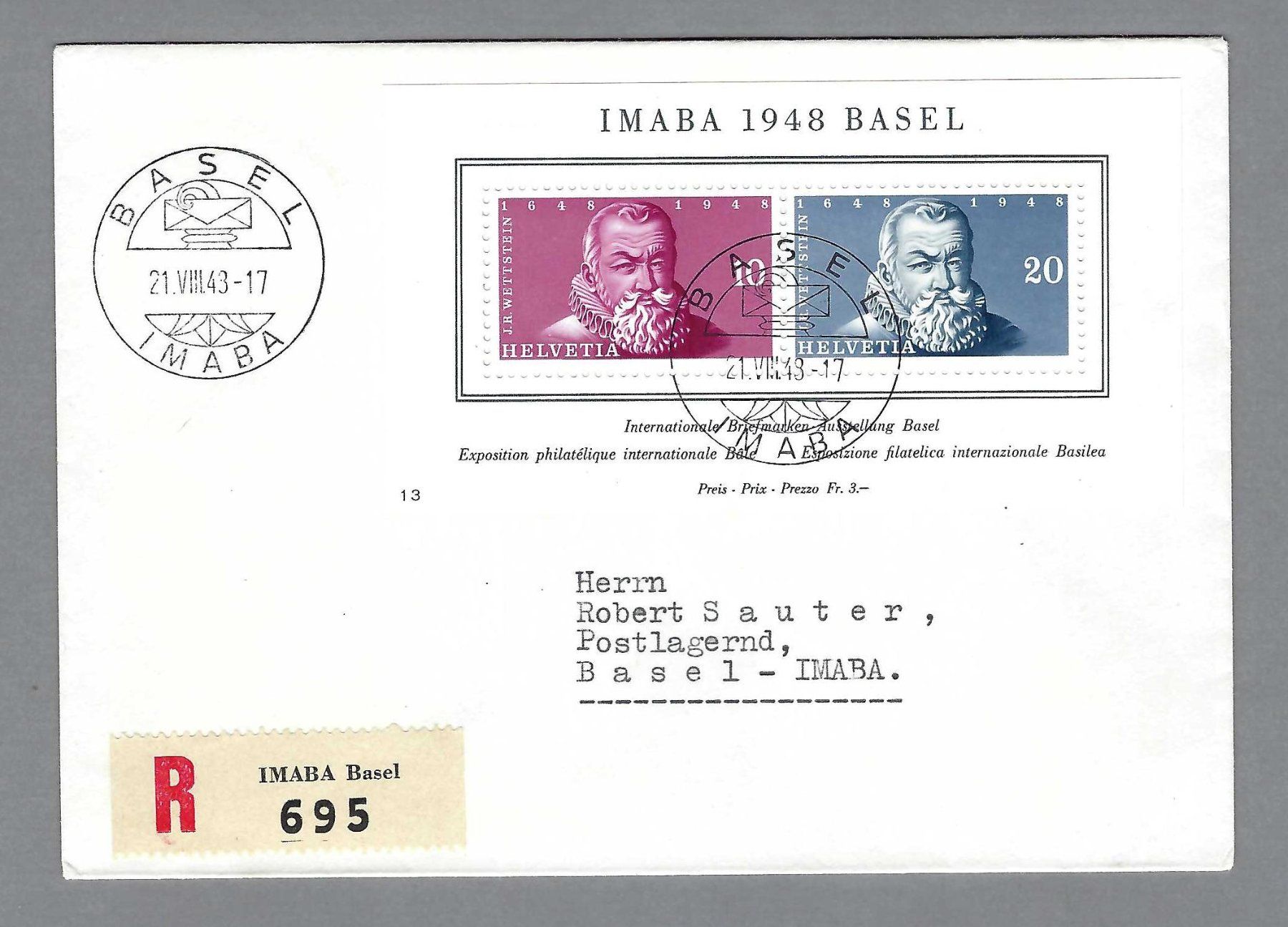 Tutti i francobolli: 1948, BLOCK IMABA, ILLUSTR. BRIEF, Ia – Usato da Pura venduto da ulisse1957
