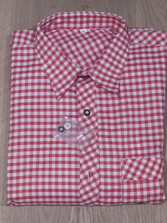 Trachtenhemd Herren Blau Rot - Kariertes Oktoberfest Hemd In Baumwolle