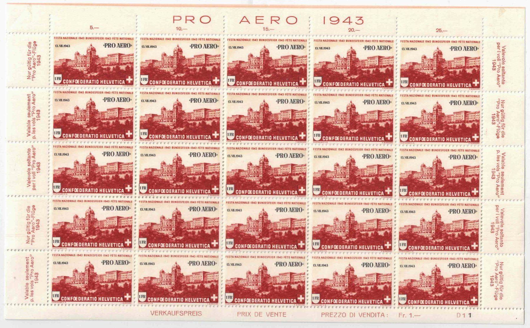 Tutti i francobolli: Flugpost Pro Aero 1943 Bogen FO36 ** – Nuovo (secondo la descrizione) da Nuglar venduto da Stamp88