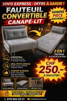 Fauteuil convertible gris, confortable & design! Neuf