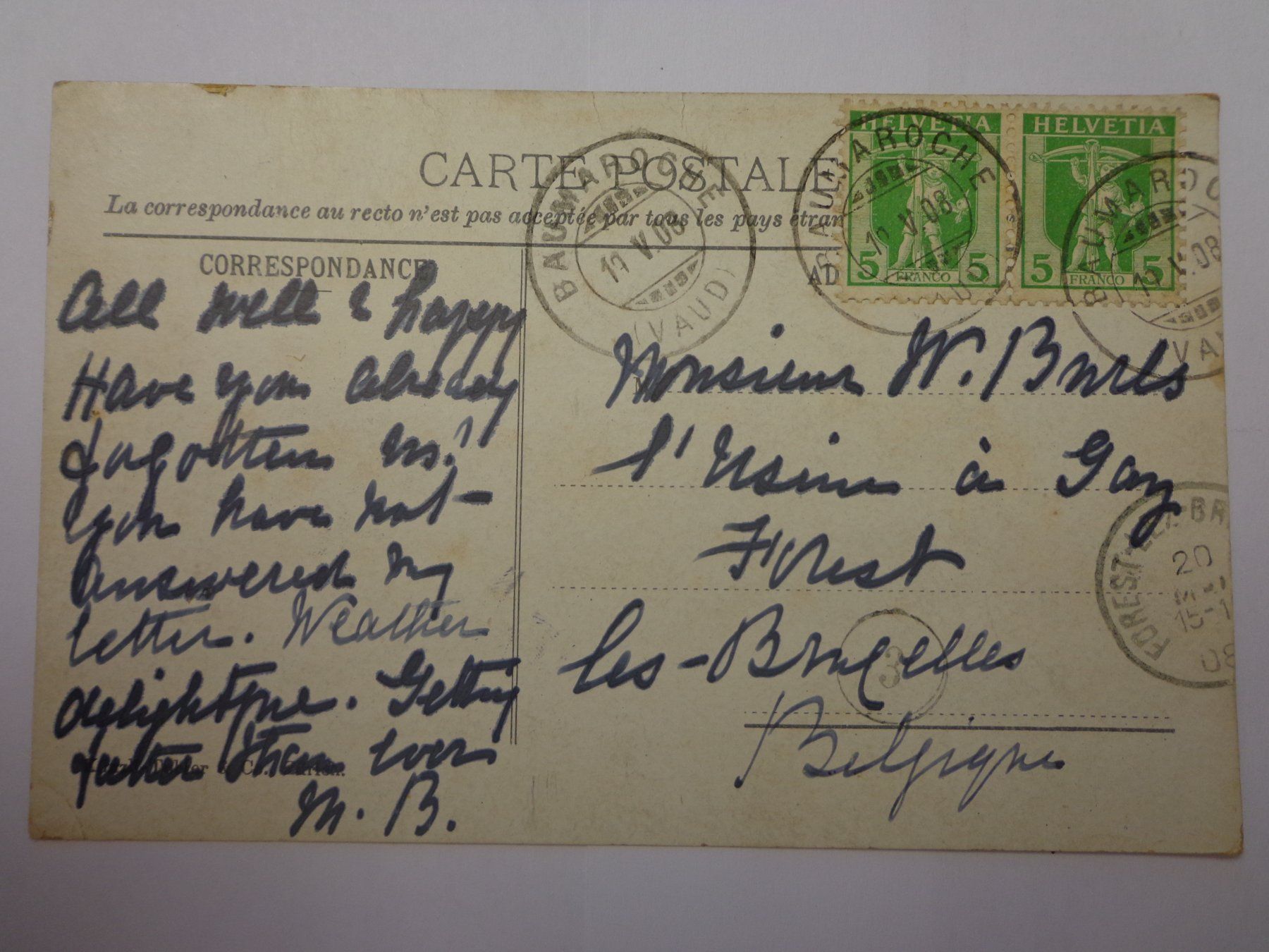 Cartoline postali: Antike Postkarten Ansichtskarten Schweiz Montreux 1908 – Usato da Andeer venduto da Baerenburger 1