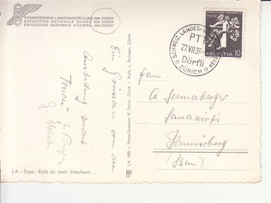 Cartoline postali: Zürich Landi LA 628 – Usato da Bürglen TG venduto da StampGraf 1