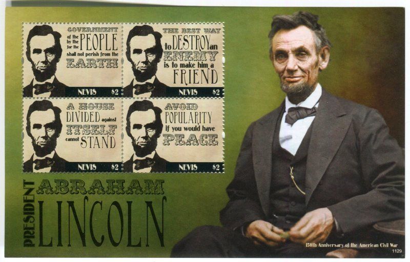 Tutti i francobolli: Block "Abraham Lincoln". Nevis – Nuovo e nell'imballaggio originale da Basel venduto da Butsch5