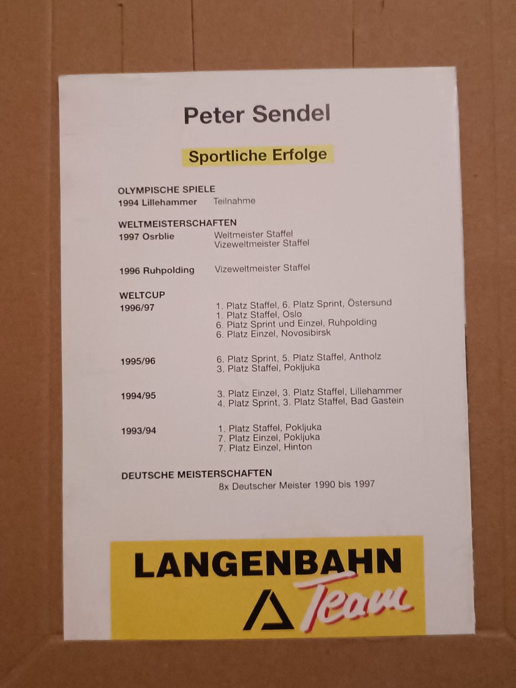 Autographes: Peter Sendel - Olympia Gold – D'occasion à Menziken par Autogramme 1