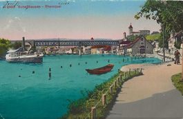 Schaffhausen  SH Rheinquai Dampfschiff Eisenbahnbrücke 1917