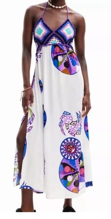 Desigual Maxikleid Häkeloberteil mit Print XS 