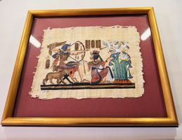 Ägyptisches Papyrusbild handgemalt, signiert Shaheer gerahmt