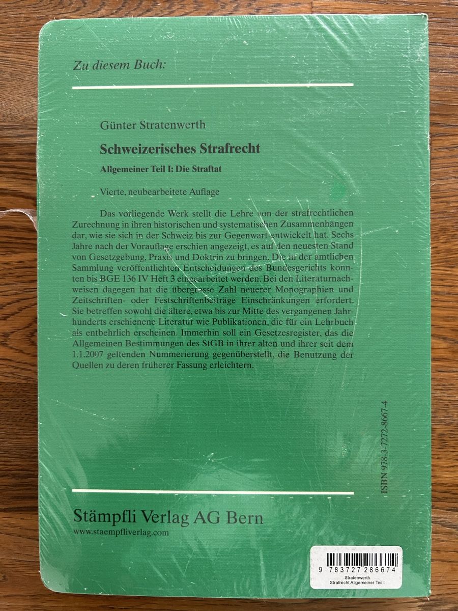Libri: Schweizerisches Strafrecht Stratenwerth, Allg.Teil, Straftat – Nuovo e nell'imballaggio originale da Wolhusen venduto da eve_m6cg 1