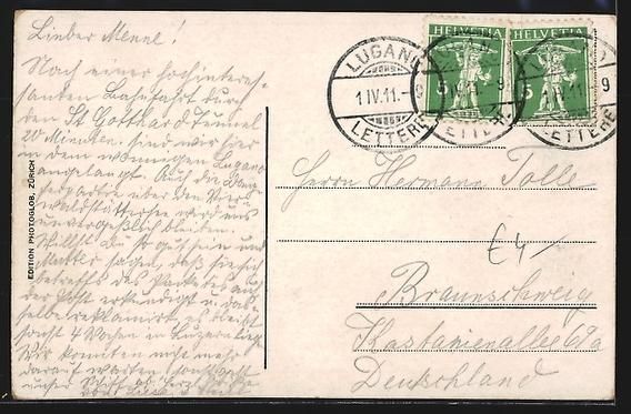 Cartoline postali: Flüelen, Ortsansicht mit Bristenstock – Usato da Berlin venduto da bartko-reher 1