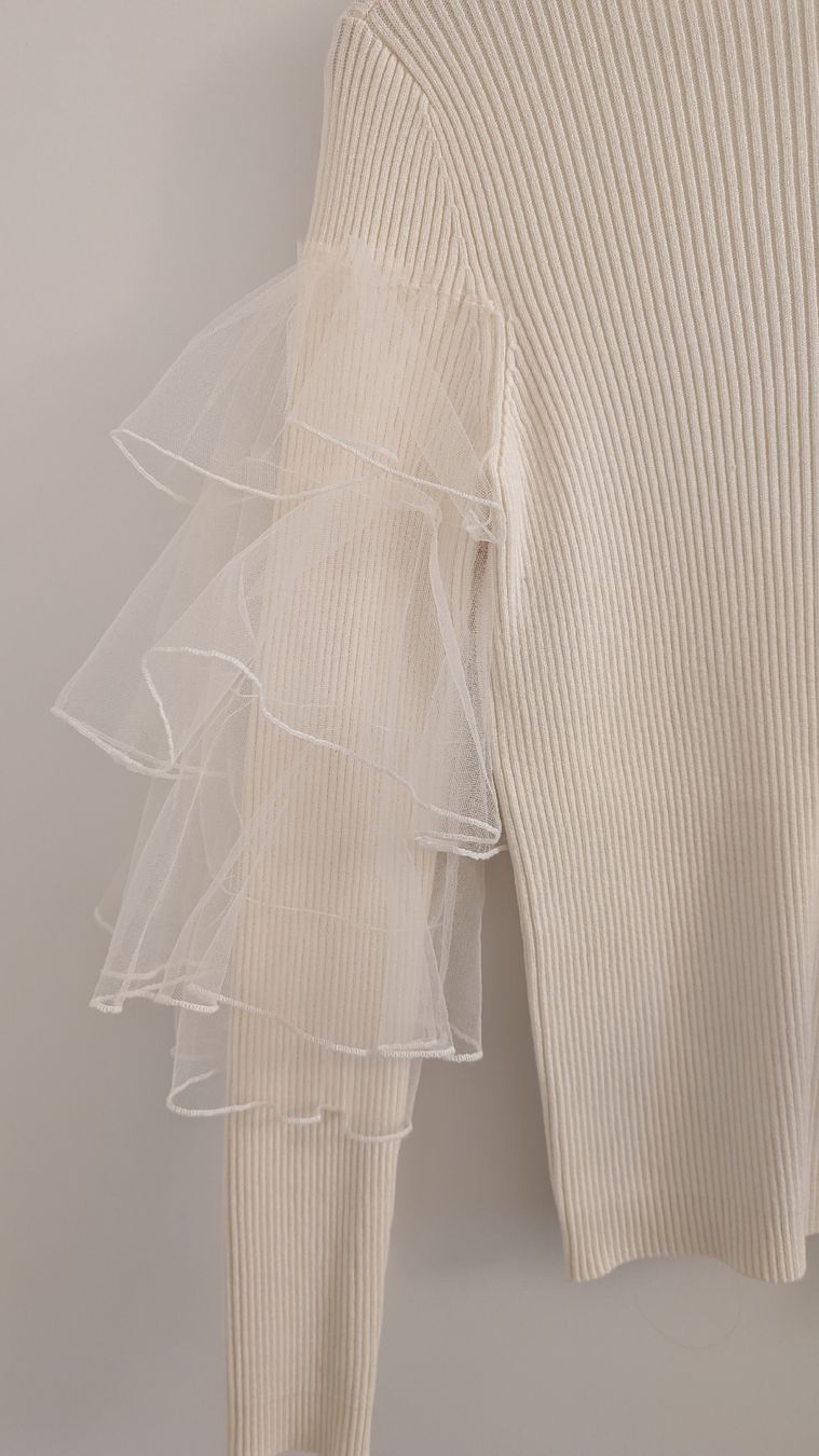 Twinset Pullover & Sweatshirts: Pull TWINSET blanc cassé avec détails en tulle – Neu (gemäss Beschreibung) aus La Conversion von deborah22 1