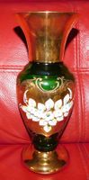 Blumenvase Vintage, Handbemalen und vergoldet. H 27 cm
