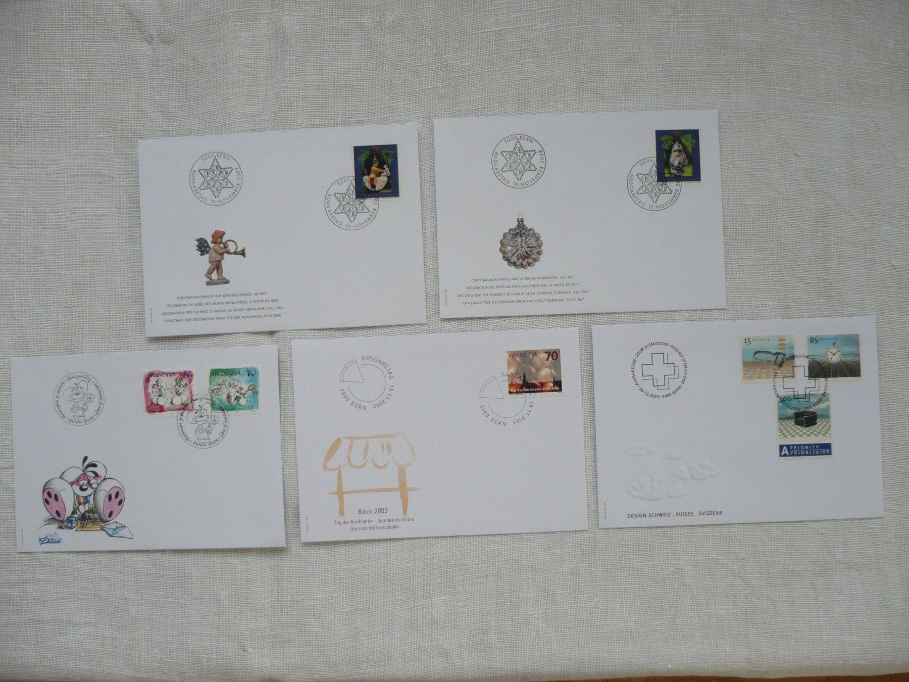 Alle Briefmarken: 2003 5 FDC SBK 1101 - 1103, 1105 - 1106 – Gebraucht aus Zürich von saltandpepper008