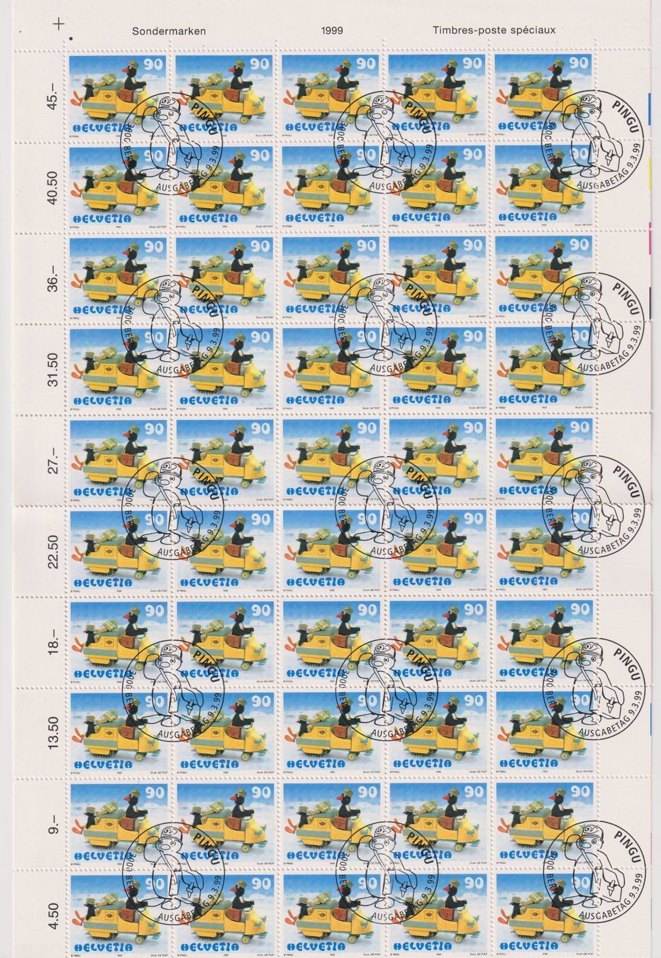 Tutti i francobolli: Kompletbogen "Pingu" 90 Rp. ETS. 1 x gefaltet – Usato da Koblenz venduto da Boerse6