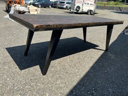 Industrie Holz Tisch, 4 Metall Beinen, schwarz, 220 x 95 cm