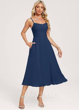 A-Linien-Kleid V-Ausschnitt Wadenlang