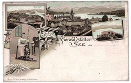 Gruss vom Vierwaldstättersee, Luzern-Rigi-Spinnerin, um 1900
