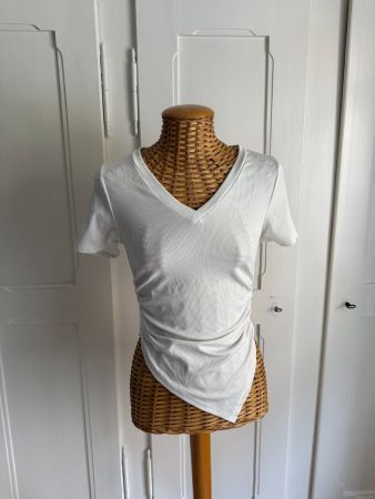 T-Shirt weiss gerippt asymmetrisch XS