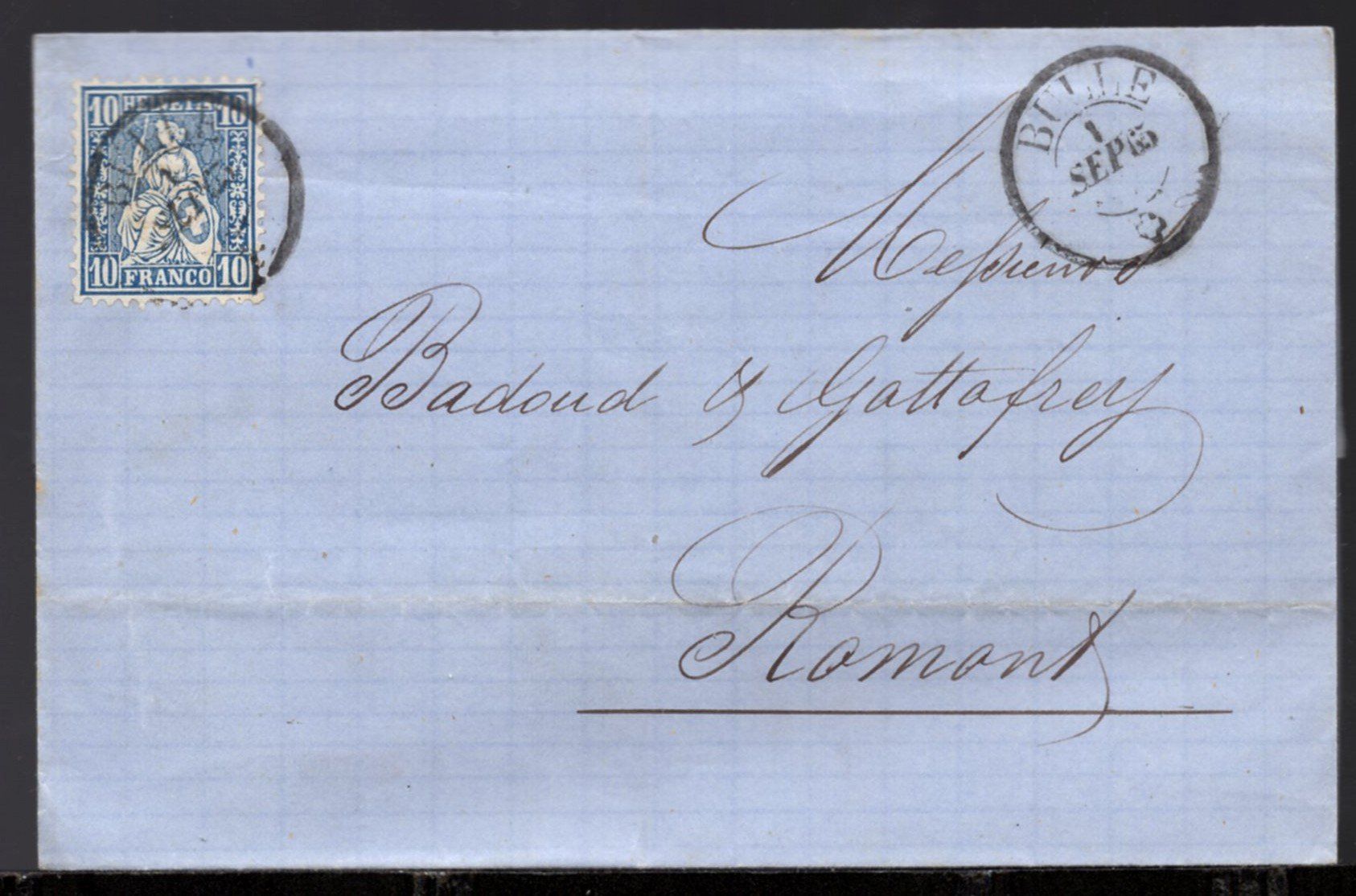 Alle Briefmarken: BULLE,  I. SEP. 65         Faltbrief – Gebraucht aus Aarau von kufi44