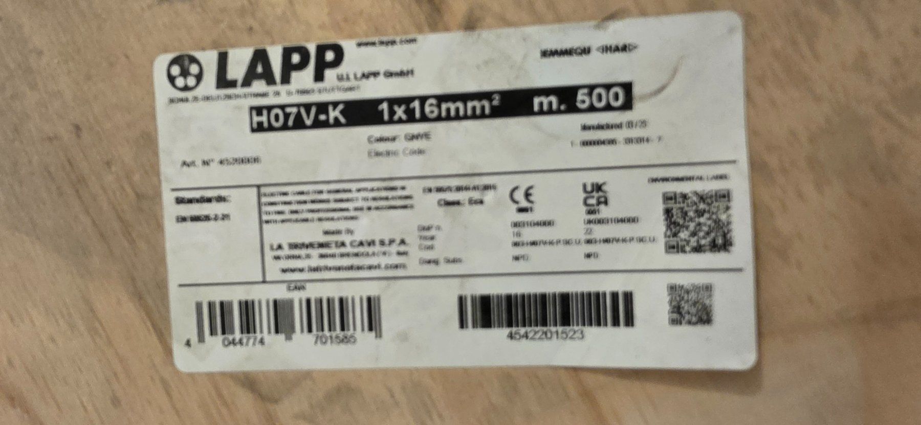 Cavi: Erdungskabel -  H07V-K 1x16mm2  500 meter – Nuovo e nell'imballaggio originale da Reichenburg venduto da Feuhel 2