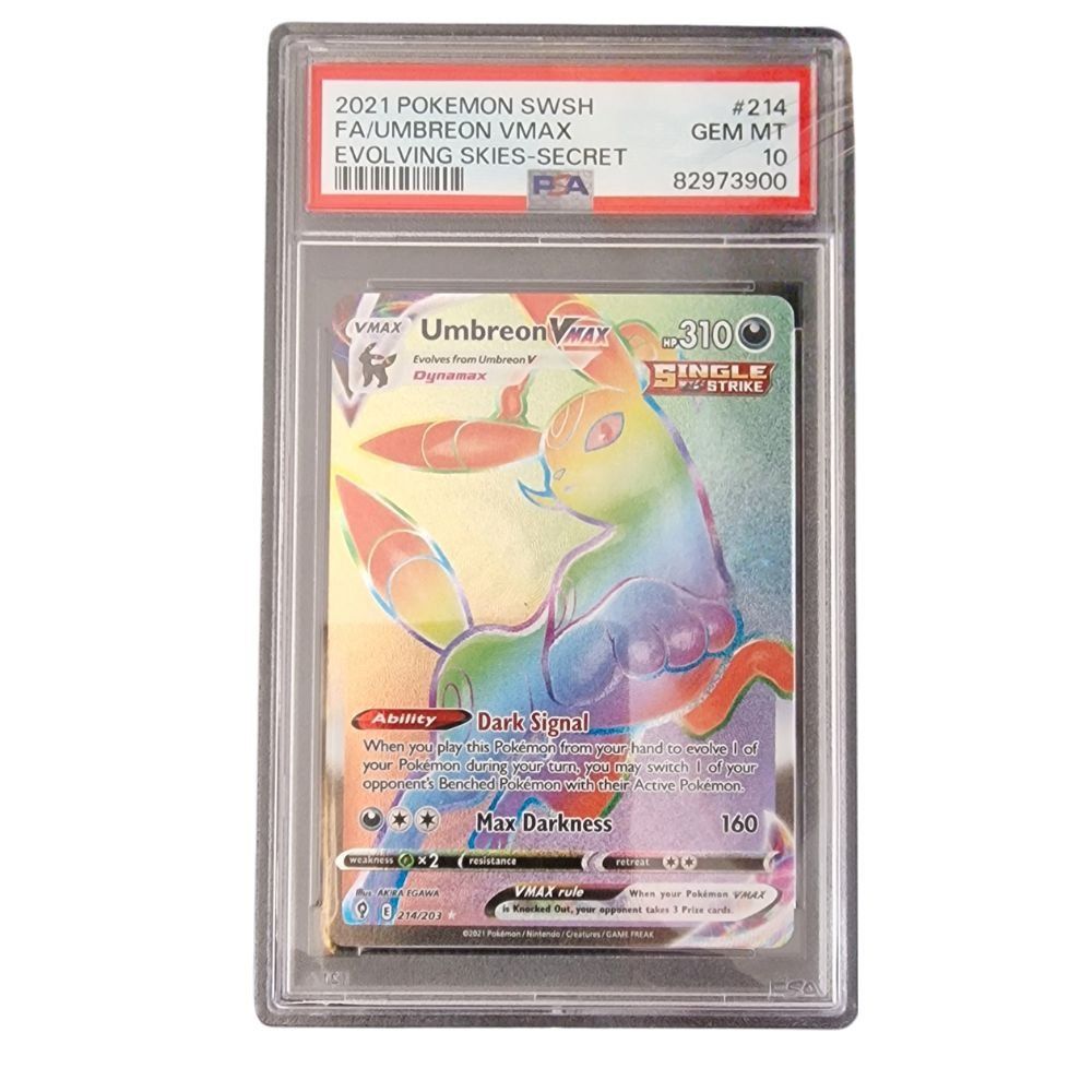 Pokémon Carte collezionabili: Umbreon Vmax Rainbow Secret Evolving Skies PSA 10 – Usato da Genève venduto da Cardtreasure