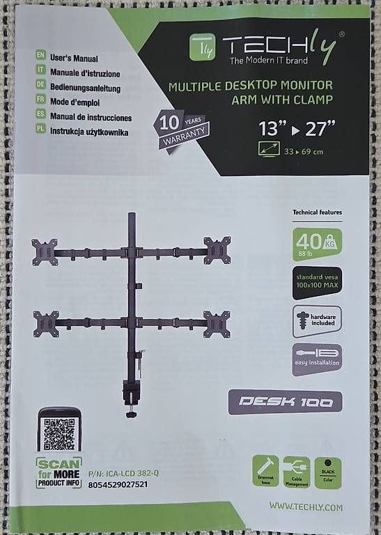 Staffa per monitor: Support complet pour 4 écrans 13'' à 27'' Techly – Usato da Bercher venduto da lau_6r29